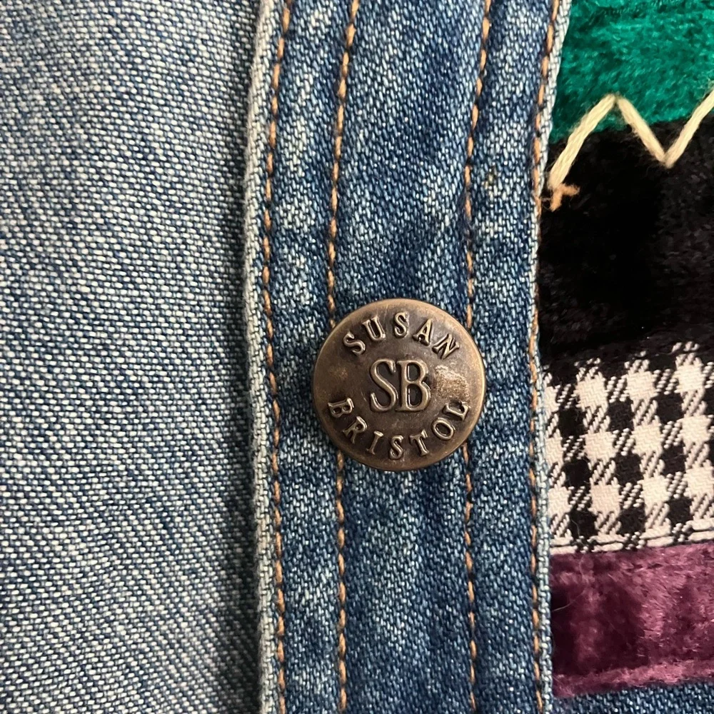 Susan Bristol Multicolor Embroidered Denim Vest - Pink, Purple, Green, Black - Picture 3 of 5